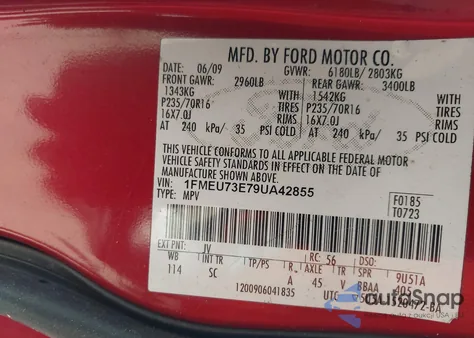 2009 Ford Explorer Xlt from USA, damaged, VIN 1FMEU73E79UA42855